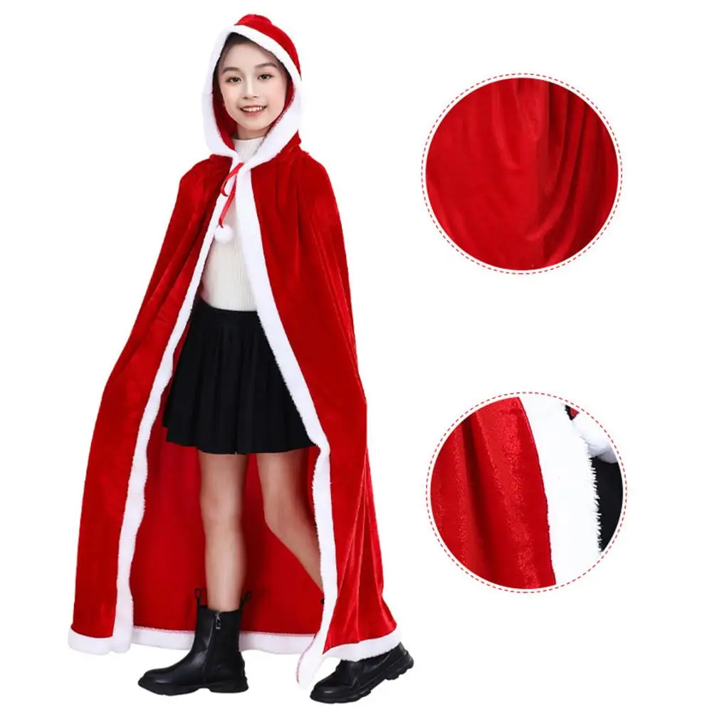 Christmas Santa Claus Cloak Mrs. Claus Hooded Cape Robe Xmas Velvet Shawl for Women Cindy Cosplay Halloween