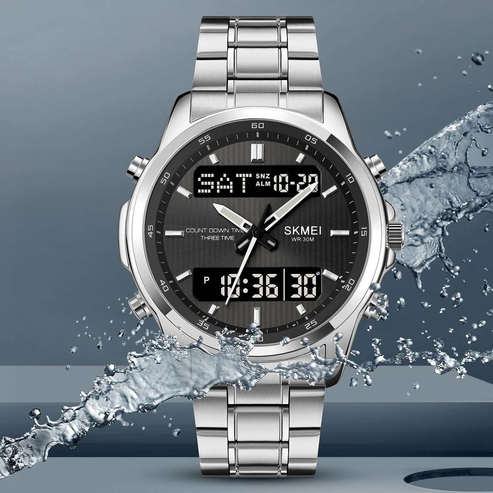 

Часы наручные Skmei мужские с подсветкой, модные спортивные водонепроницаемые с будильником, цифровые с таймером обратного отсчета и 3 часовыми поясами, 2049