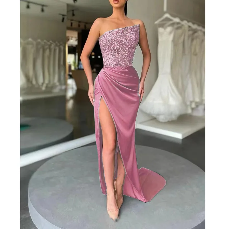 Evening Party Women Dresses Strapless Sleeveless Mermaid Chiffon Floor-Length 2024 New Sequined Classic Prom Banquet Dress