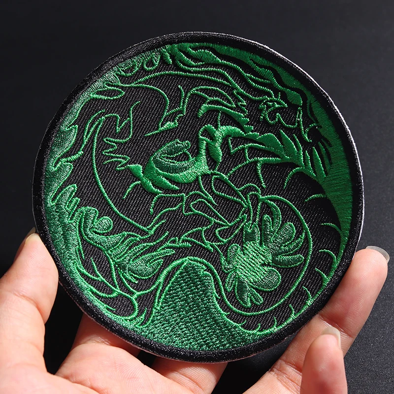 Китайский Qinglong Размер: 9,9x9,9 см тканевая нашивка вышитая аппликация для шитья одежды аксессуары значки круговой голубой