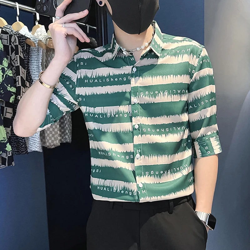 

Fashion Lapel Button Loose Printed Letter Casual T-Shirt Men Clothing 2024 Summer New Oversized Korean Tops All-match Tee Shirt