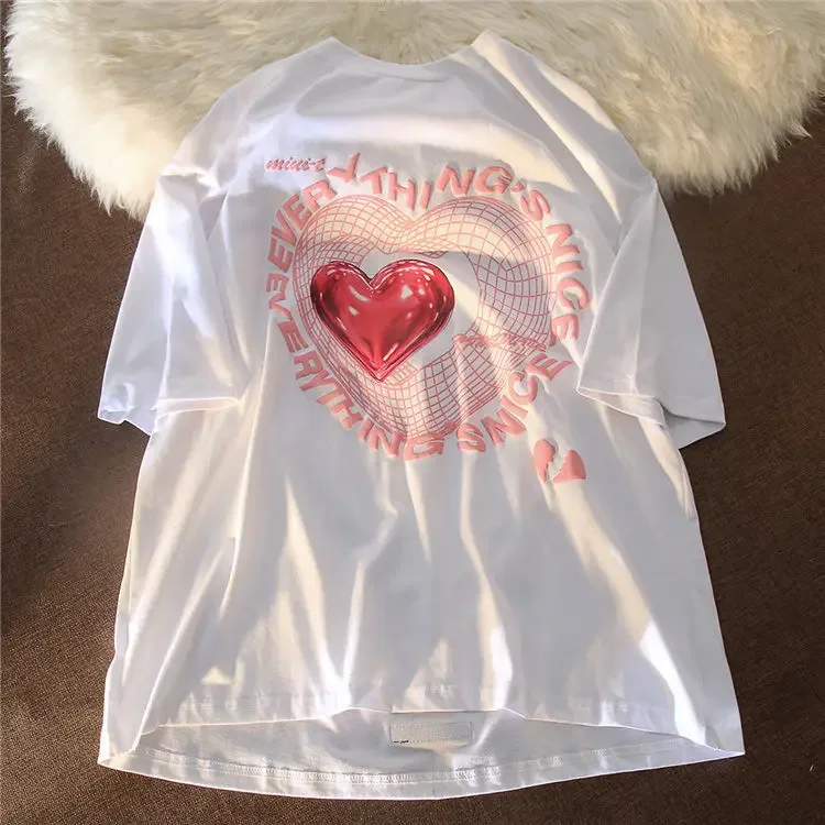 thumbnail image 1 of Camiseta de gran tamaño para mujer, ropa de calle con estampado de amor, camisetas gráficas de manga corta, Tops informales Harajuku, camiseta Y2k para mujer, 1 of 5