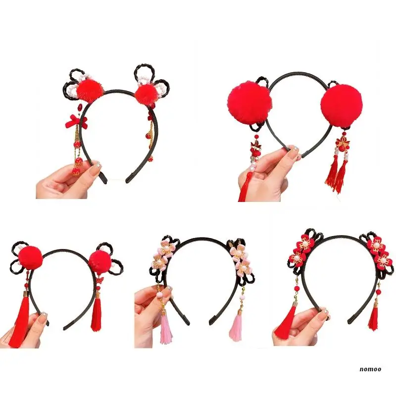 

Children Pompom Hair Hair Hoop Tassel Furry Ball Hairbands Chinese Headdress New Year Photo Prop Hair Styling Tool