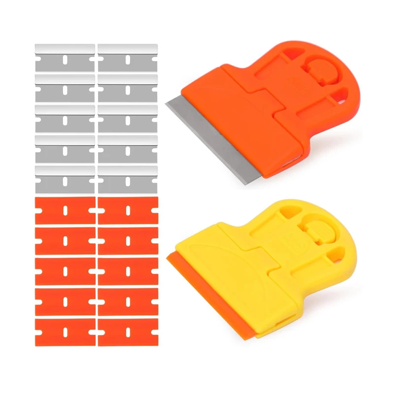 Mini Plastic Razor Blade Scraper Glass Cleaning Scraper With Metal/Plastic Blades for Removing Glue Sticker Paint Window