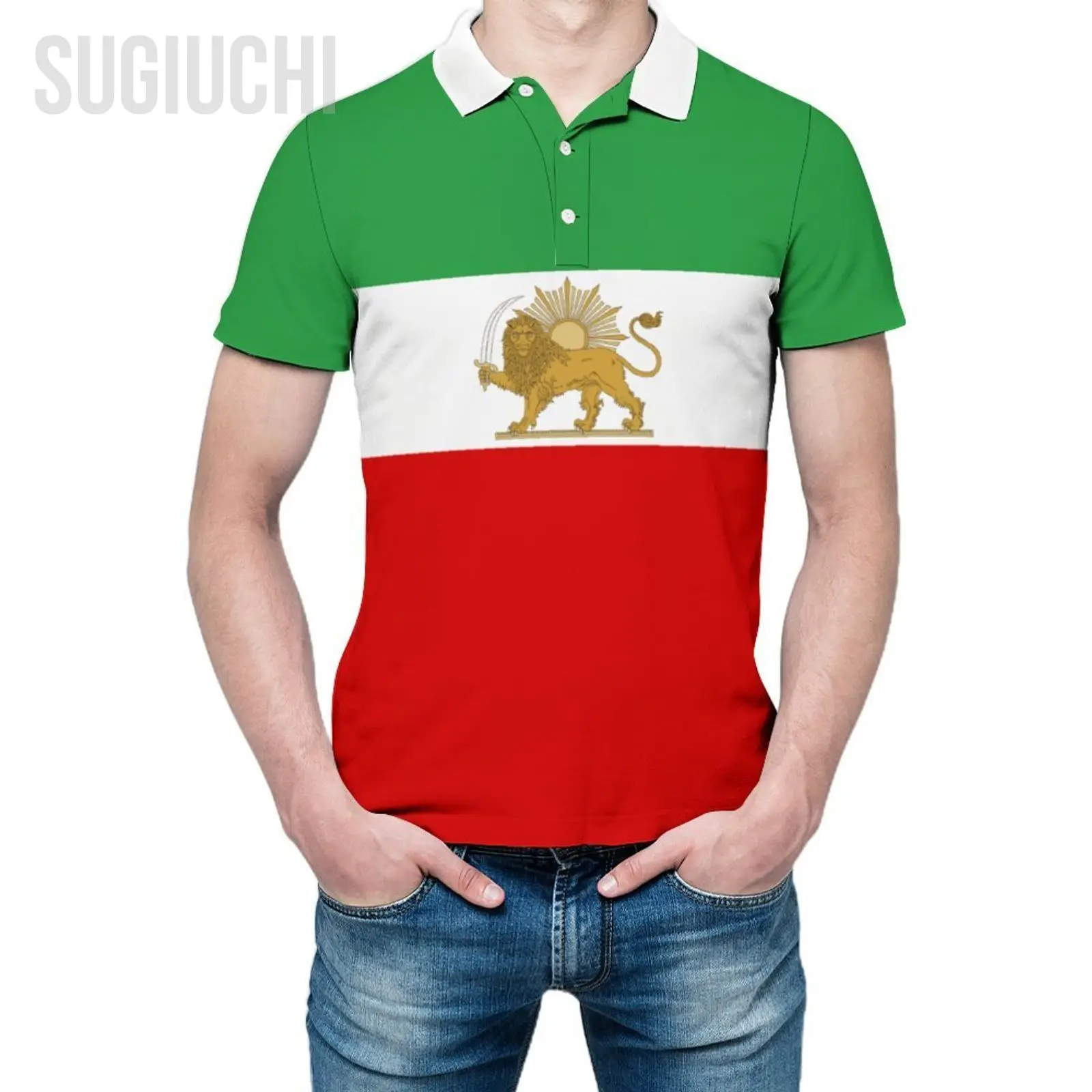 Polo Unisex Emblema Di Iran Lion And Sun Flag Of Iran Stampa 3D Uomo Polo Abbigliamento Moda Tute Maniche Corte