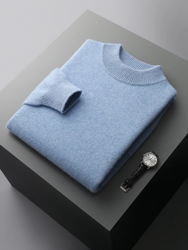 Men's Thick 100% Cashmere Sweater Mock Neck Basic Pullover Autumn Winter Smart Casual Cashmere Knitwear Soft Warm Clothing Tops 6