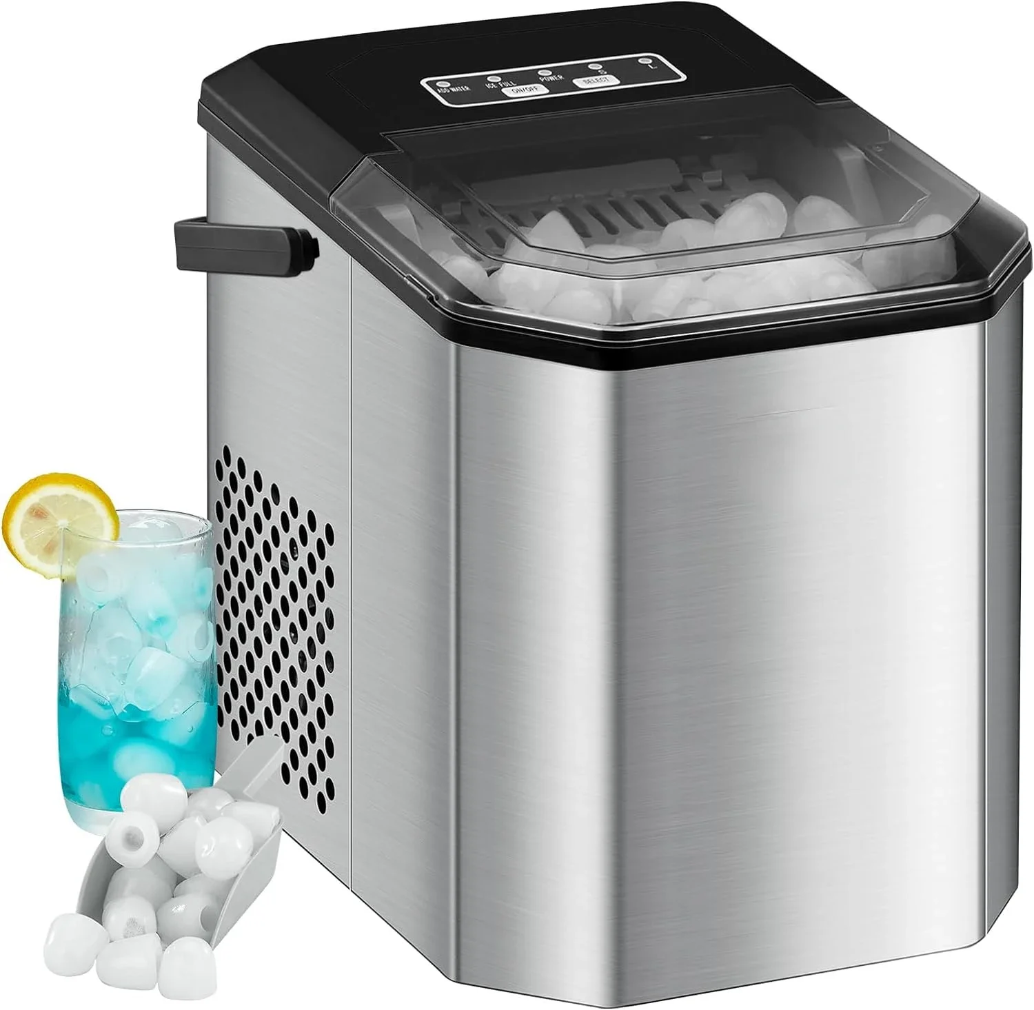 

Quiet Design 45lb Ice Maker Countertop with Ice Scoop, Self-Cleaning Ice Machine Producing 10,000pcs/26Lbs/Day for Kitchen Use