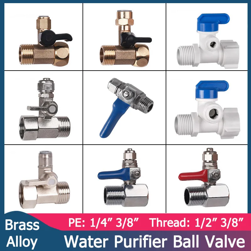 

3/8"1/2" to 1/4"3/8" PE Pipe Ball Valve For Water Purifier Copper Alloy Plastic 3-Way Adapter Tap Connector Hardware Accessories