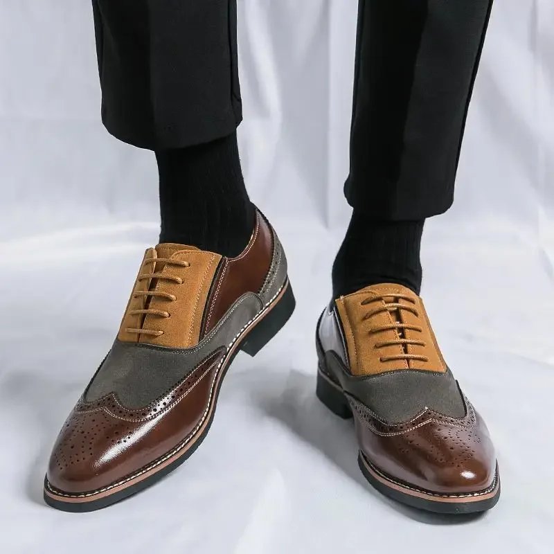 

New Men's Lace-up Leather Shoes Formal Handmade Wedding Party Office Oxford Derby Shoes Elegant Business Footwear