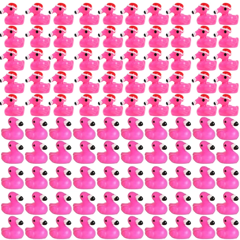 

50PC Mini Resin Flamingos and Duck with Christmas Hat Animal Miniatures Fairy Garden Ornament Micro Landscape DIY Crafts Decor