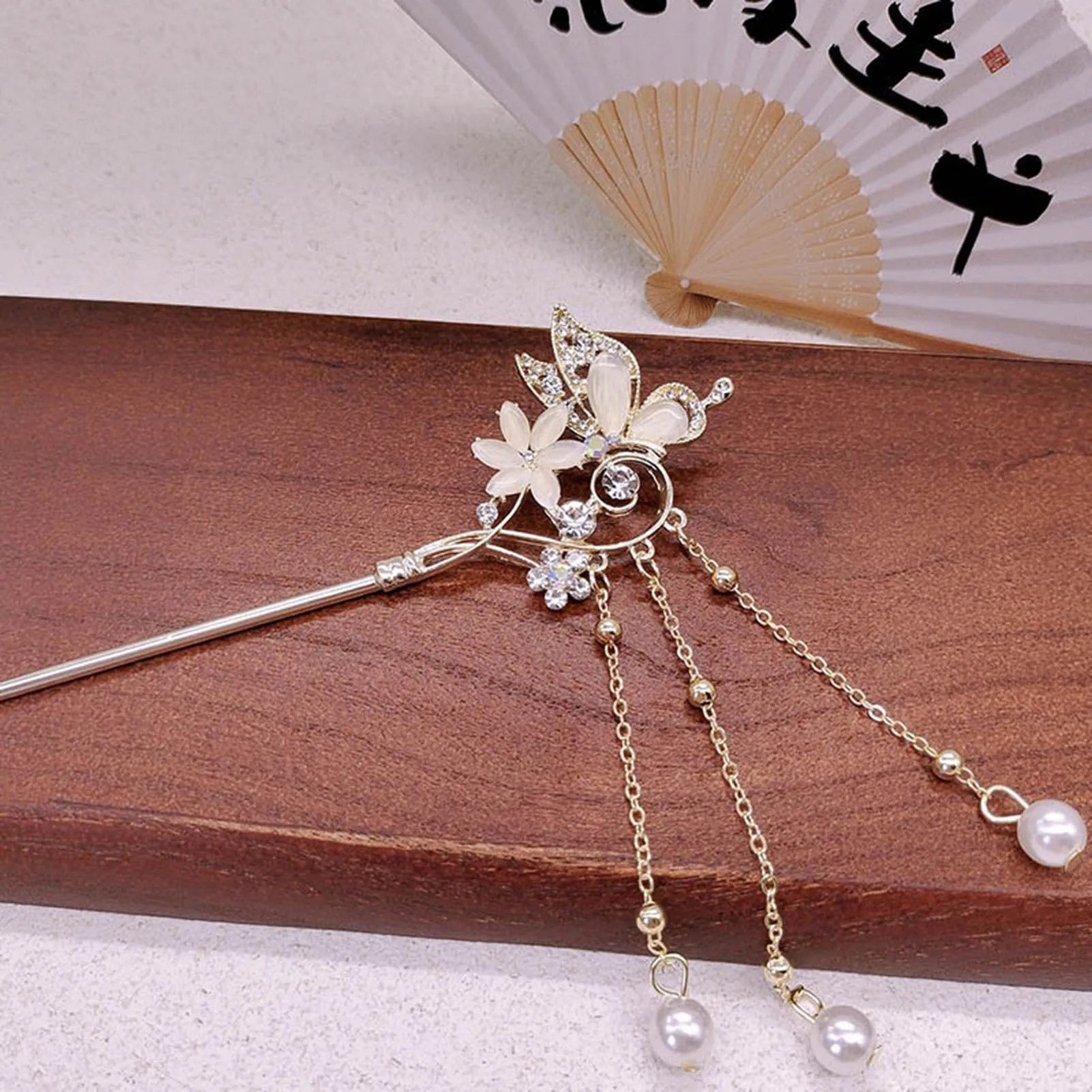 Haarschmuck für Damen: Haarstab, Haarnadel, Katzenaugen-Blumen-Haarspange aus Legierung, für antike Han-Kostüme, Haarknoten-Schmuck – Detail 7