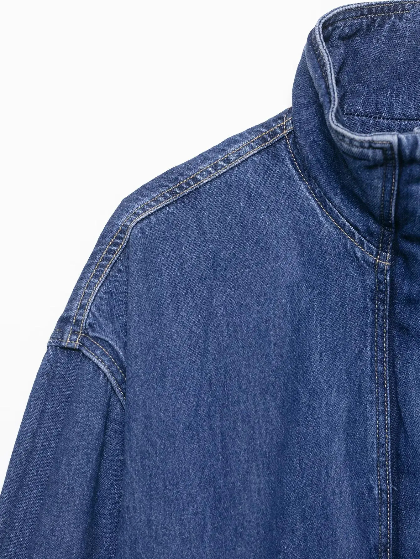 Women'S Autumn Fashion Denim Jackets Coat Blue TurtleNeck Long Sleeves Pockets Zipper Female Jackets Streetwear Short Coats