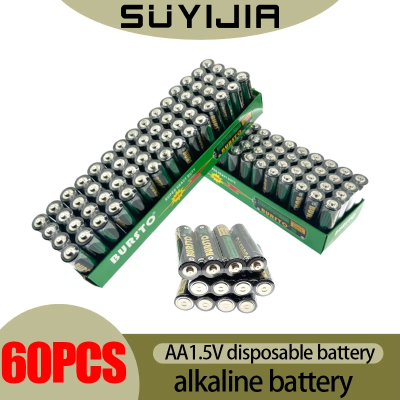 

60pcs AA 1.5V Disposable Alkaline Dry Cell Battery for Flashlight Electric Toys MP3 Player Wireless Mouse Keyboard Camera Shaver