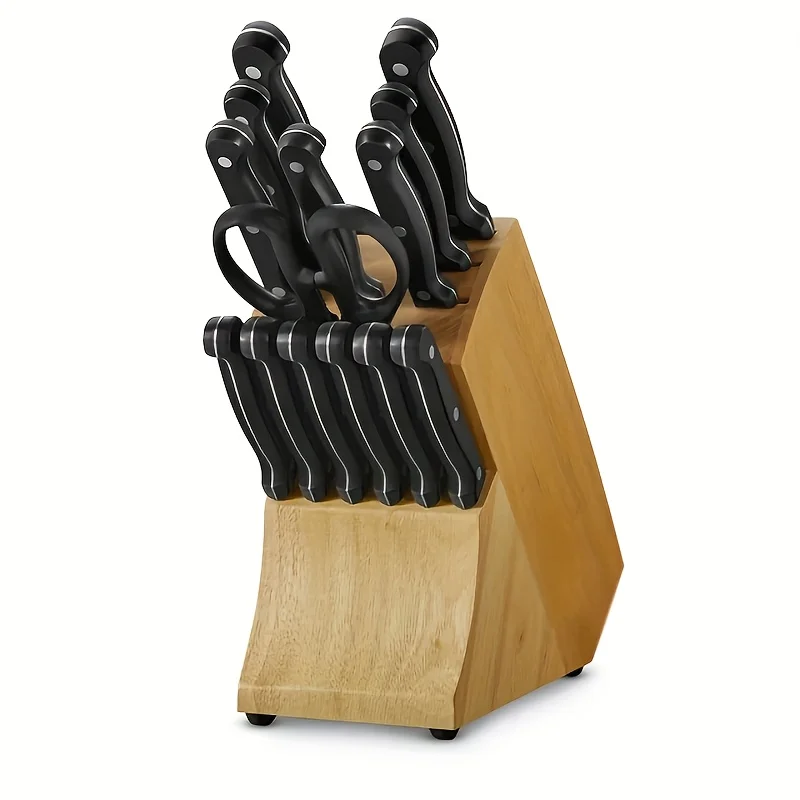 

Cutlery Essentials 15-Piece Kitchen Set with Wood Storage Block and Kitchen Shears Butter knife spreader Ginger grater mini Che