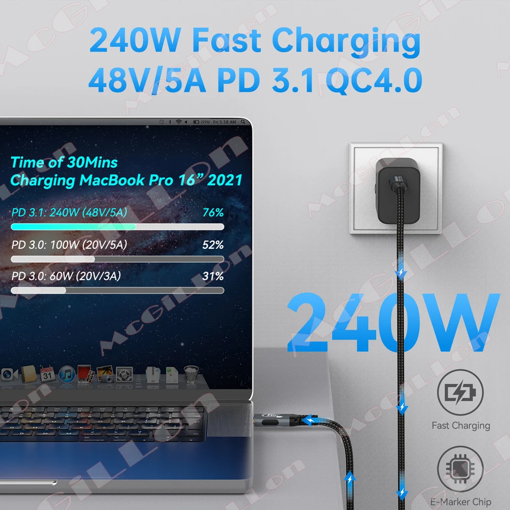 16K 120Gbps 타입 C 케이블 80Gbps 240W 썬더볼트 5 풀 기능 고속 충전 케이블 썬더볼트4/3 USB C to C 데이터 전송