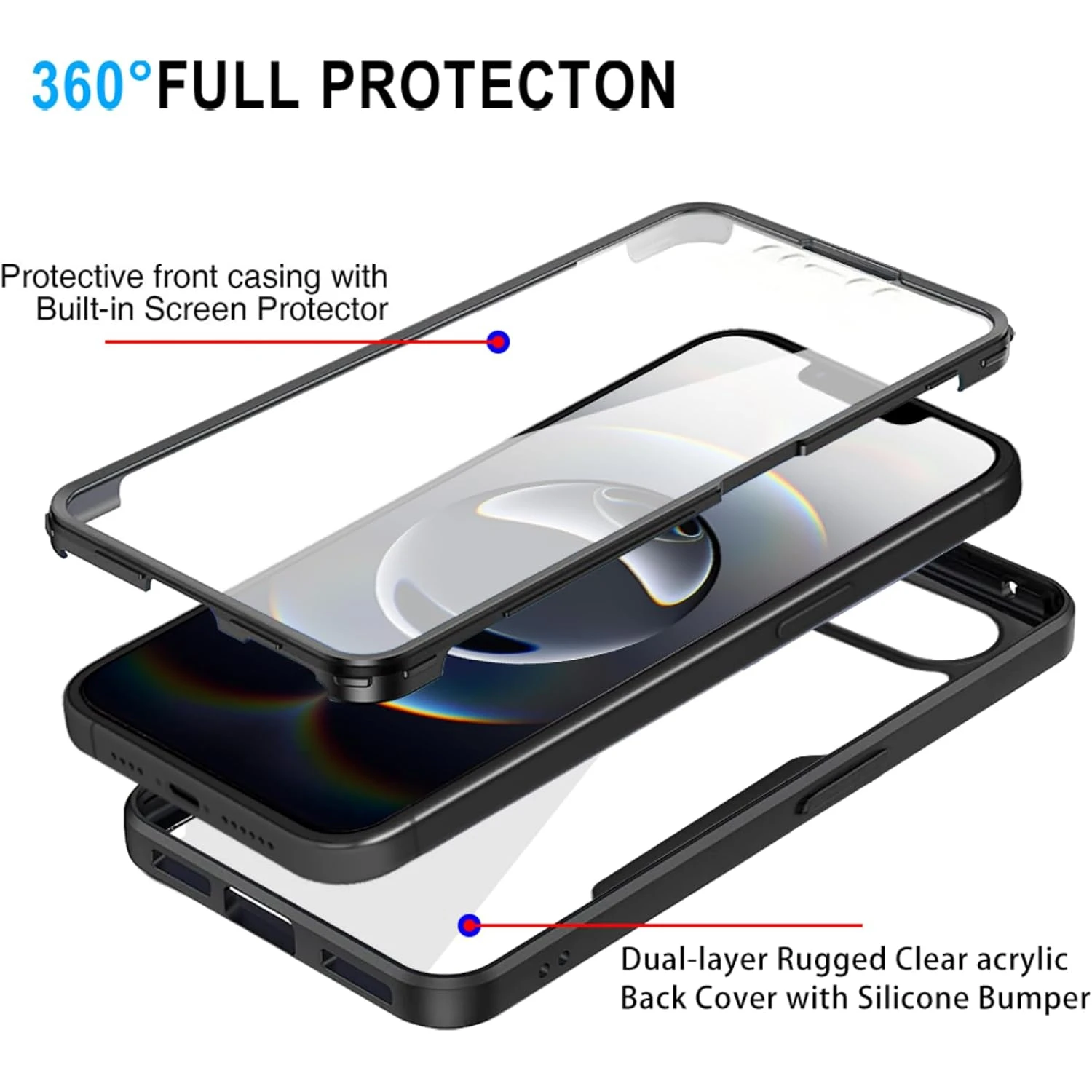360° Double Sided Shockproof Transparent Case with HD Screen Protector