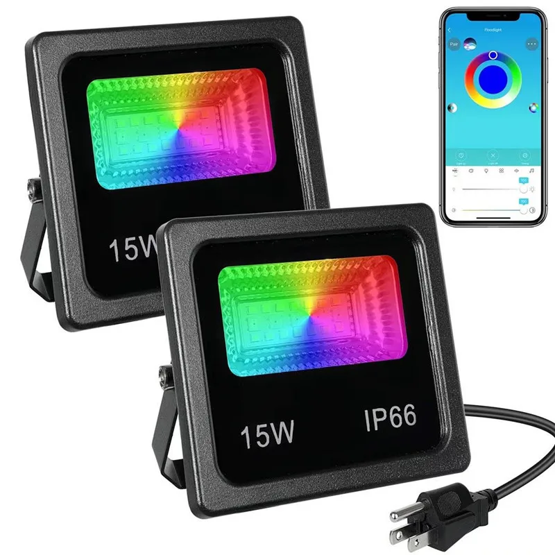 thumbnail image 1 of 1 Uds. Impermeable 15W 25W Bluetooth luz LED de inundación inteligente RGB Control de aplicación reflectores LED jardín fiesta paisaje iluminación de escenario, 1 of 5