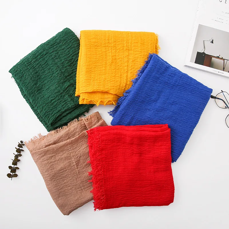 Women Cotton Linen Scarf Hijabs Solid Color Pashmina Scarves Shawls Wraps Foulard Headband 2