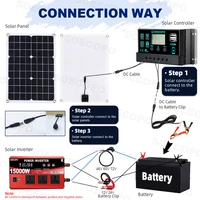 SOECOPO 15000W onduleur (3 prises 8 ports USB) Kit complet de système solaire 500W panneau solaire 12V/24V 100A contrôleur maison Camping 6