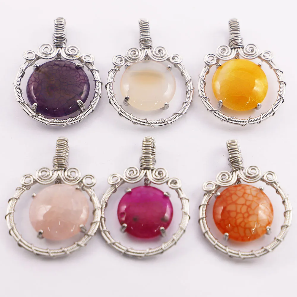 High Quality Natural Stone Winding Pendant Round Necklace Mineral Healing Reiki Charm Fashion Jewelry Accessories Wholesale 4Pcs