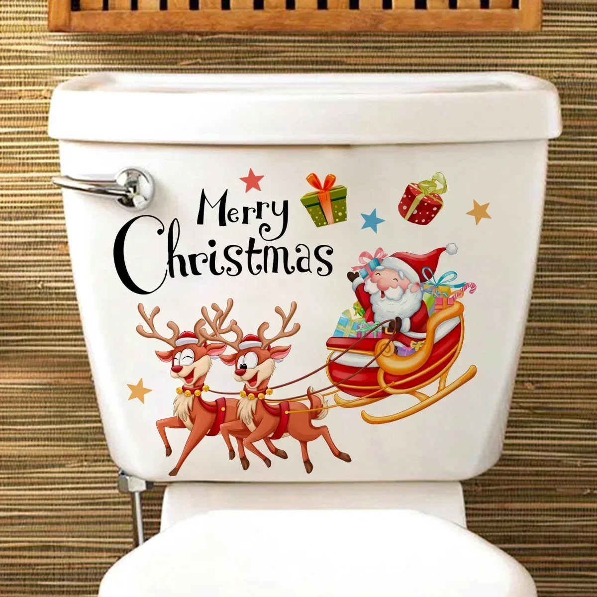 Christmas Decoration Toilet Stickers Cartoon Santa Claus Elk Toilet Cover Stickers Merry Christmas Stickers Happy New Year