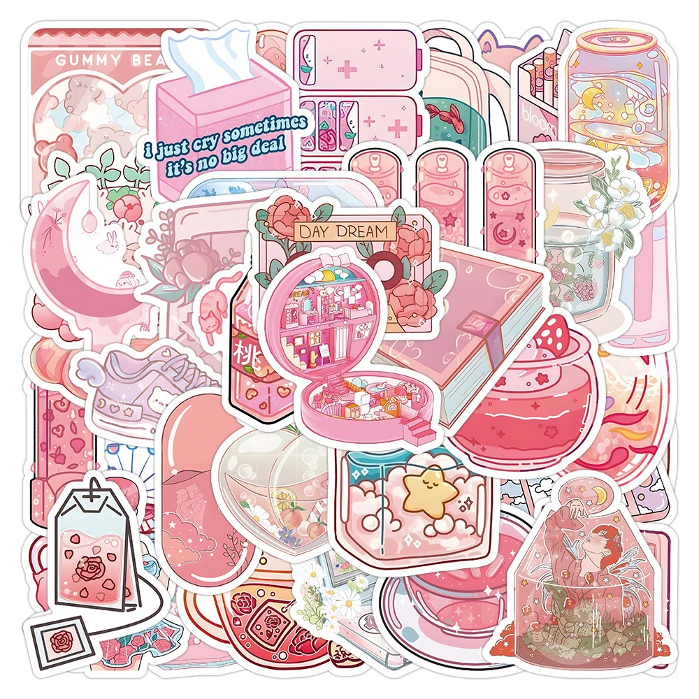 10/30/50pcs VSCO Pink Aesthetic Cartoon Stickers Kawaii Girls Decoration Decals Waterproof Graffiti Stationery Phone Case Laptop