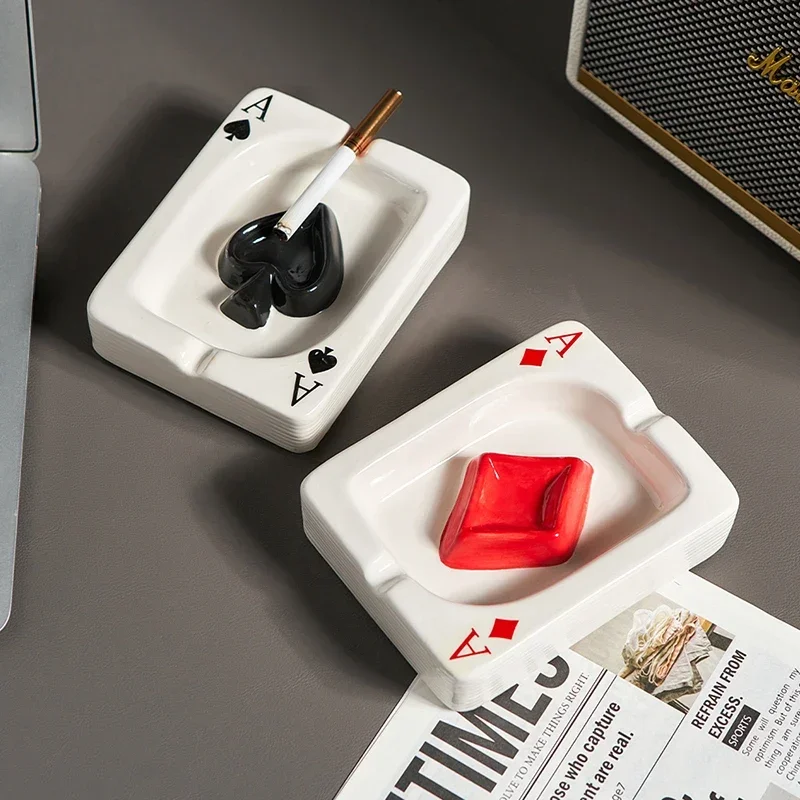 Creative Playing Card Ashtray Home Decor Modern Style Living Room Table Ornaments Simple Smoking Accessories Decorative Ash Tray portable ashtray,cigarettes ashtray,silicone ashtray,stainless steel ashtray,metal ashtray,air purifier ashtray,wood ashtray,ceramic ashtray