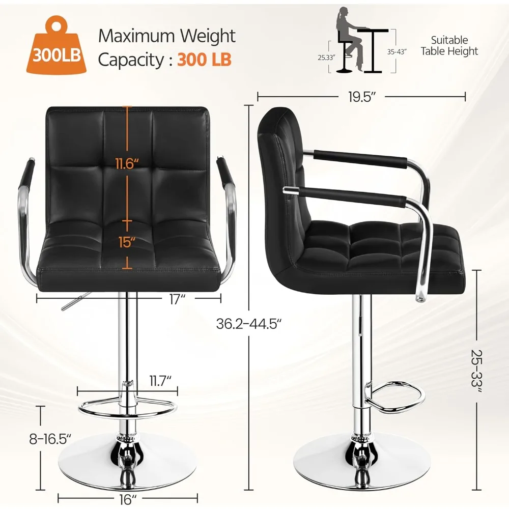 Bart Stools Set of 4, PU Leather Adjustable Barstools with Armrest, Counter Height Stool Chairs with Thickened Seat Cushion 2