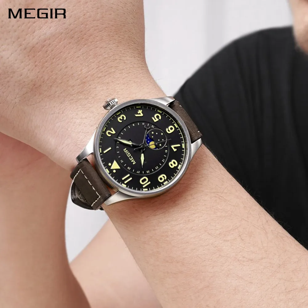 

MEGIR Fashion Sport Quartz Watches Men Luxury Leather Business Casual Wristwatches Waterproof Date Clcok Moon Phase Reloj Hombre