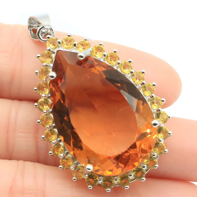 

12.9g 925 SOLID STERLING SILVER PENDANT Gorgeous Big Gemstone Golden Citrine Pink Morganite Swiss Blue Topaz Fashion Jewelry