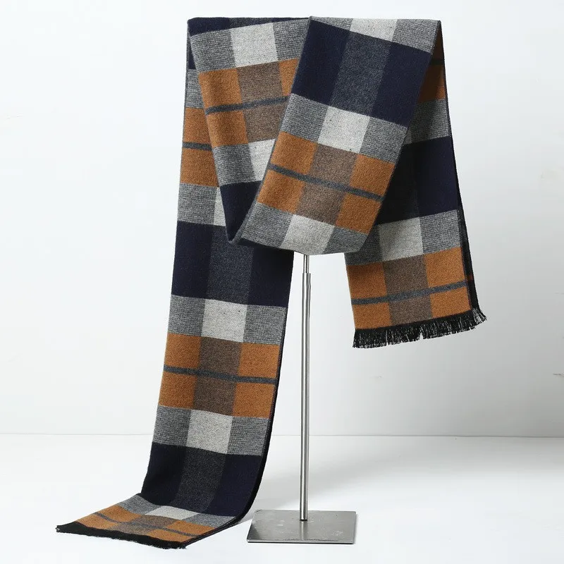 Sciarpa Uomo Invernale A Quadri Scozzesi, Morbida E Calda, 180x30 Cm, 60% Viscosa 40% Poliestere, Regalo Di Natale