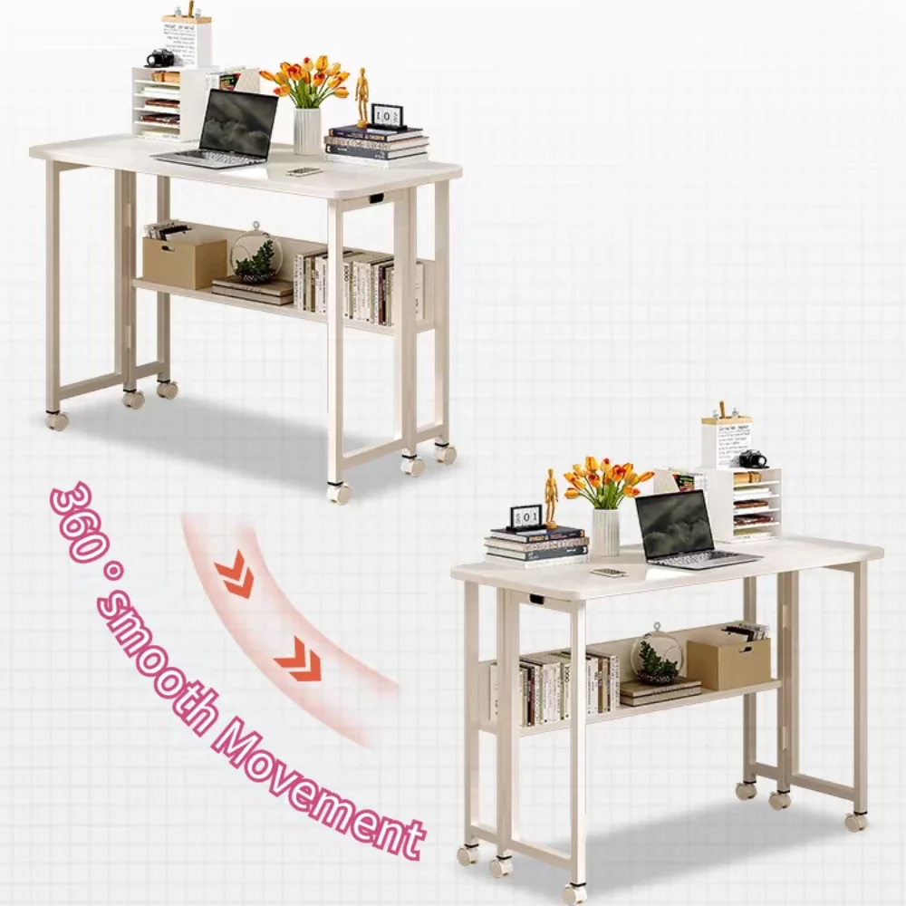 Folding Computer Desk Simple Study Desk with Wheels Minimalist Bookshelf Integrated Office Table Foldable Student Computer Table