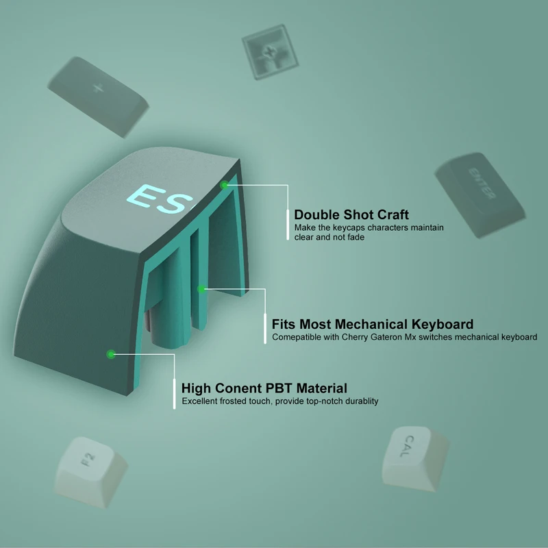 Pbt Double-shot Xvx Keycaps Kit 108 Teclas Verde Branco sem Fio Retroiluminado Cereja mx Mecânica Jogos Teclados - Imagem 2