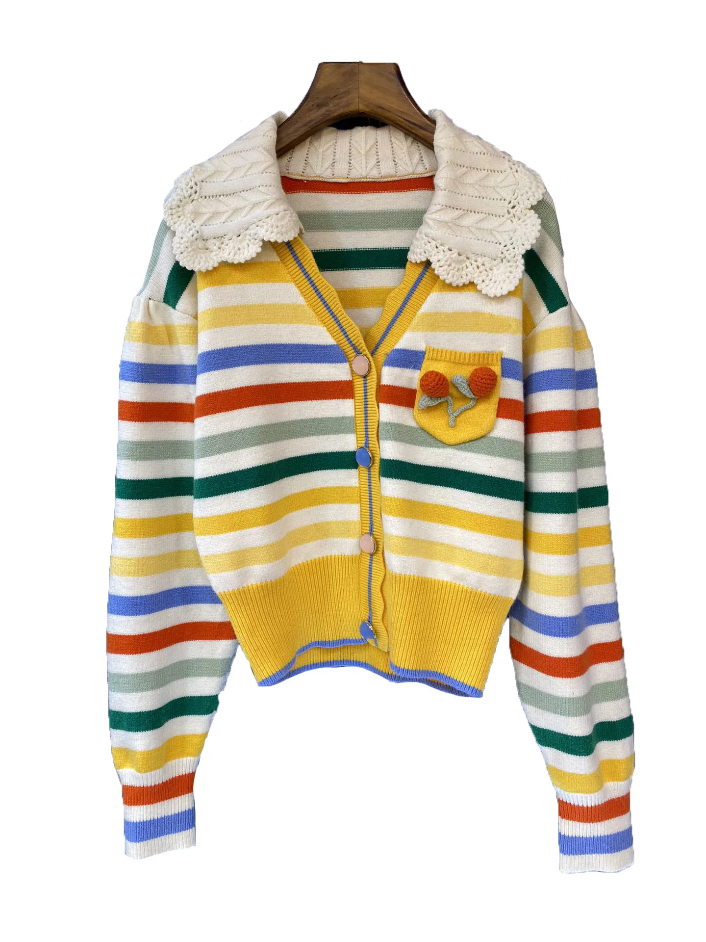 

Кардиган Куртка с кукольным воротником короткая свободная версия красочного однобортного дизайна теплый и удобный зима 2023 Новинка 1125