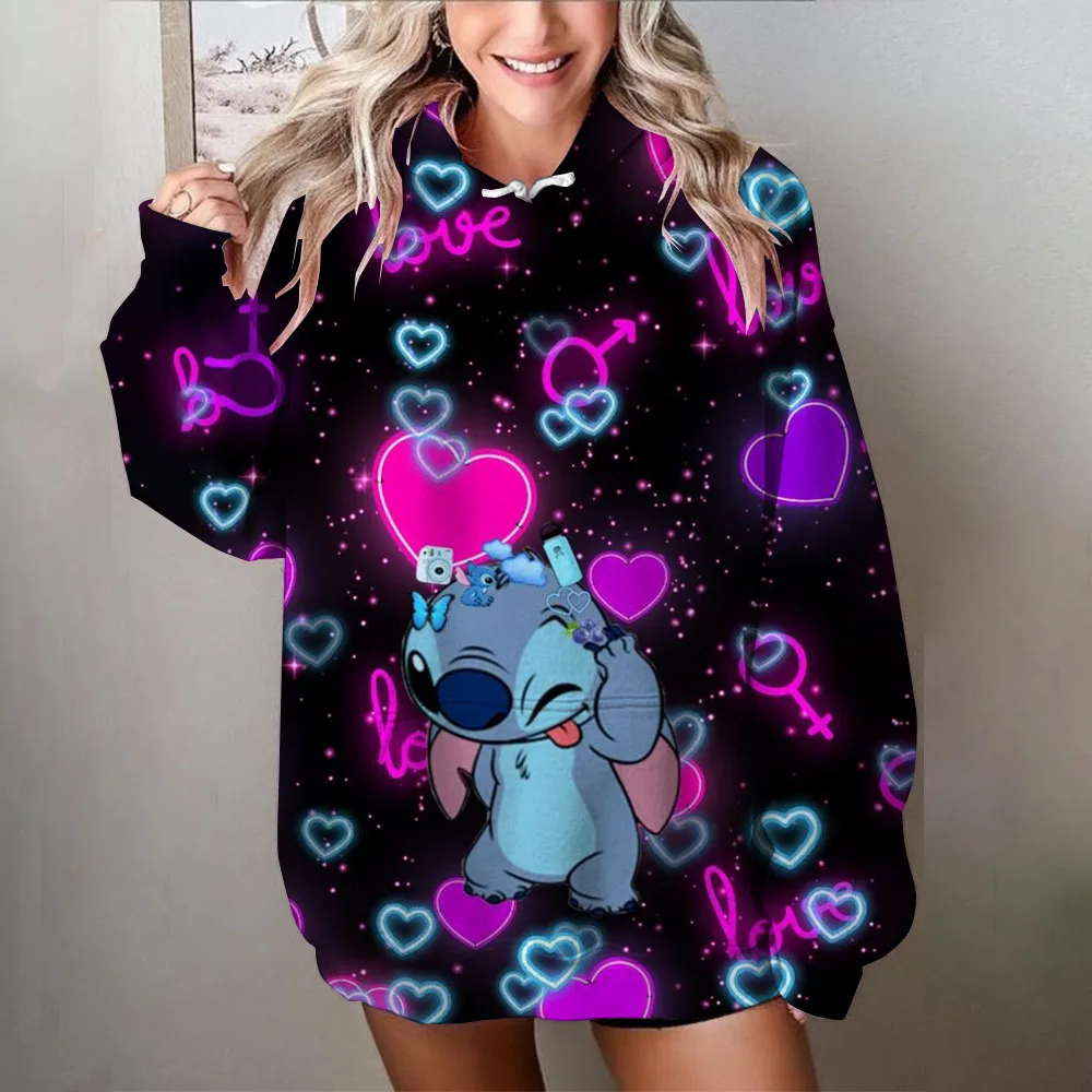 Disney Stitch print Cartoon Hooded Sweater Jacket Clothes Hoodie Oversize Design Feeling Loose and Comfortable 6