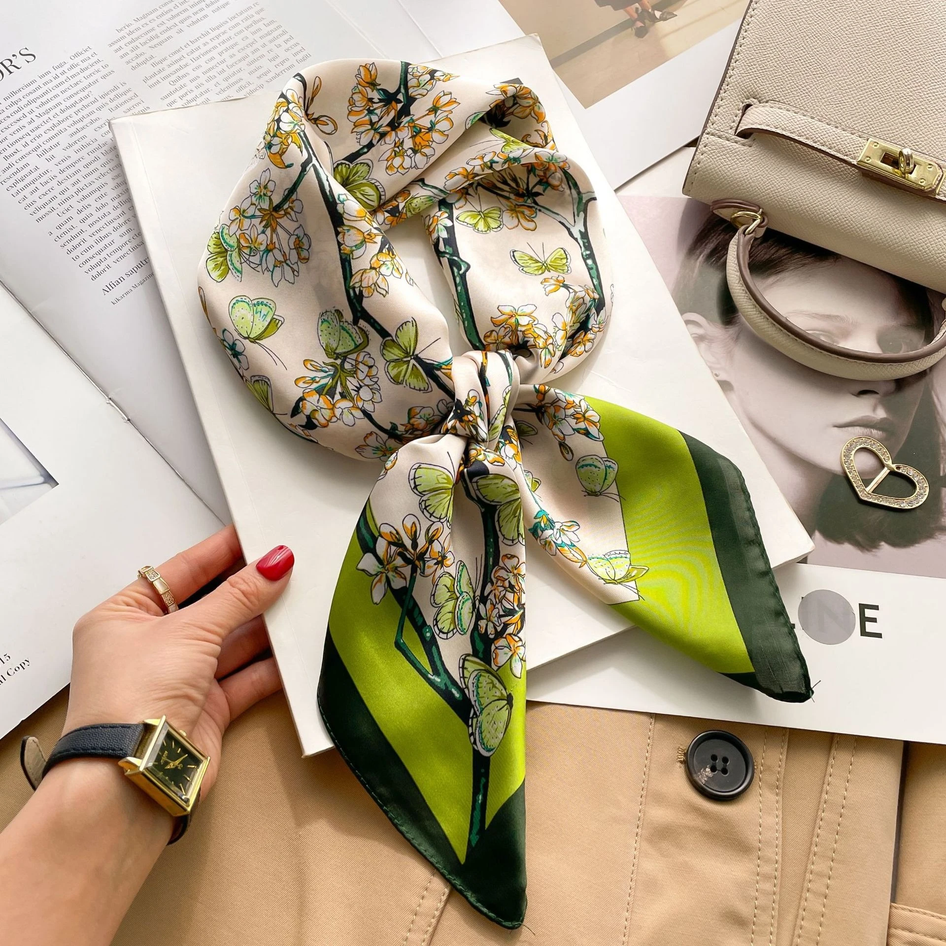 2026 New Fashion 70X70cmPrinted Scarf Women's Pashmina Silk Scarf Square Shawl Decorative Headband Neck Luxury Design Bandana