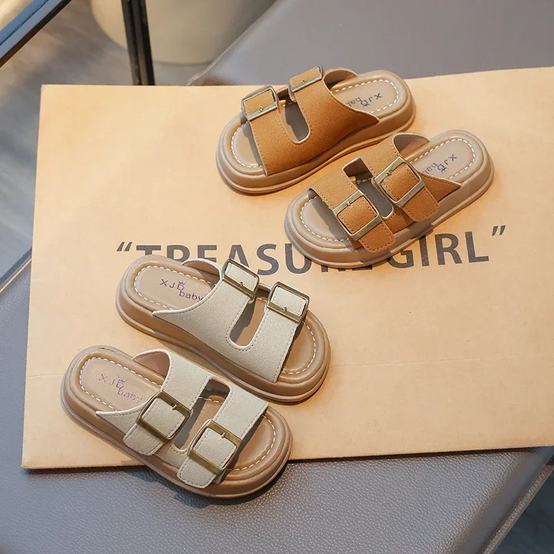 Kids Beach Shoes Outdoors Korean Style Summer New Boys Girls Slippers Non-slip Sof Sole Children Sandals Buckle Decoration