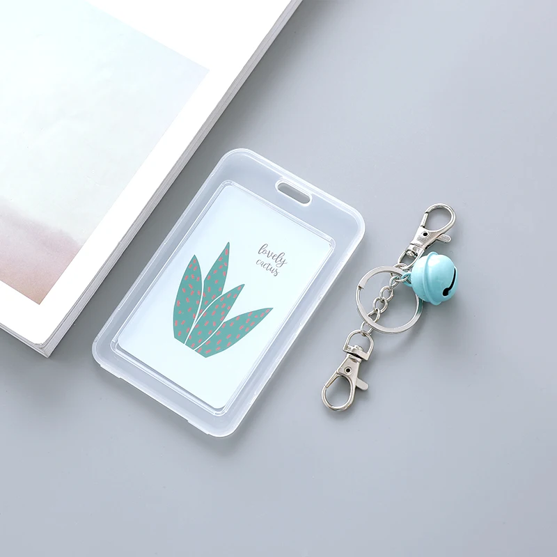 Women Credit Card Holder Bag Cartoon Cute Cactus Student Card Cover Bag Bank Bus ID Bank Fruit Plant Cover Case Keychain
