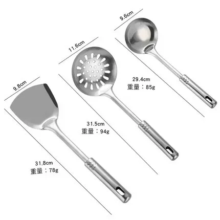 Kitchen Utensils Stainless Steel Cooking Spatula Shovel Colander Pots Set Rice Soup Spoons Cookware Accessories