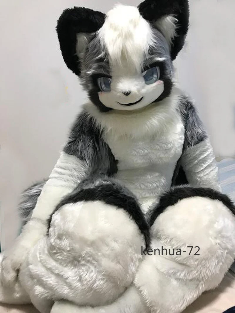 

Long Fur Husky Dog Fox Mascot Costume Fursuit Halloween Suit Party Cosplay Cartoon Outfits Furry Suit