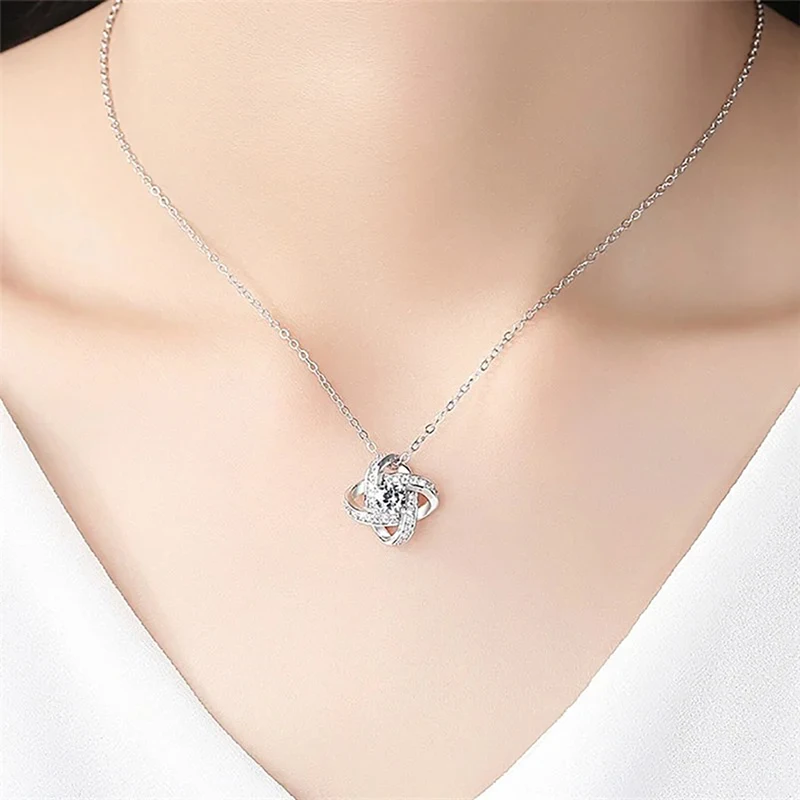 Sterling Silver Clover Necklace,Cubic Zirconia Pendant,Mother's Day Valentine's Day Gift,with beautiful gift box for gift giving