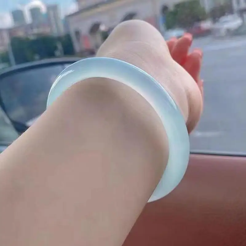 

Natural Myanmar Jadeite Bangle With Certificate High Ice Grade A Sky Blue Burma Jade Bangles Round Bracelet Women Fine Jewelry