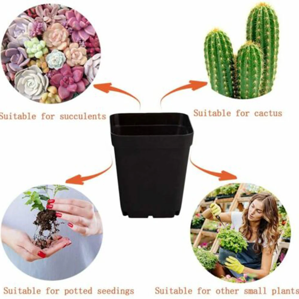 10PCS Succulent Flower Pot 2.7 X 3.12 Inch Square Plant Plastic Flower Pot Resin Colorful Multi Square Nursery Flower Pots+tray