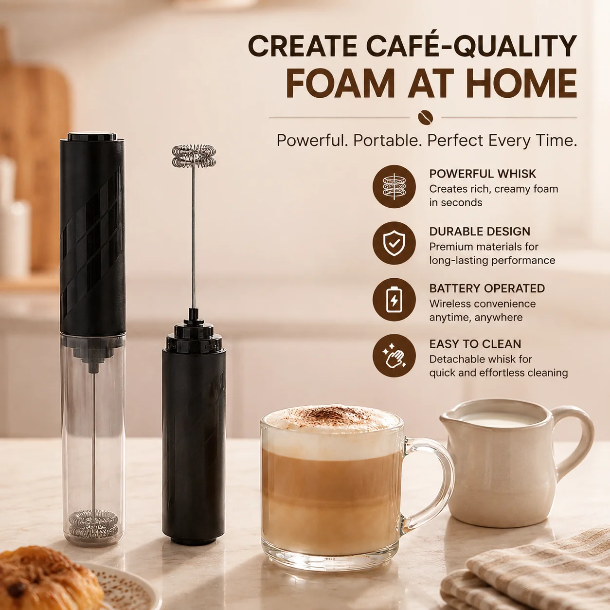 Portable Wireless Electric Milk Frother and Food Mixer - Essential Handheld Kitchen Tool