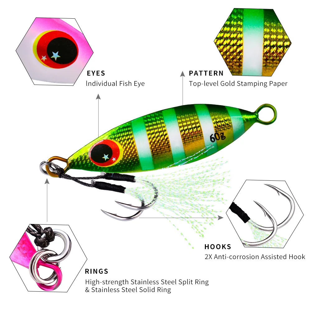 Big Jig Fishing Lure Weights 10g-60g Fishing Jigs Saltwater Lures Metal Bass Jig Isca Artificial Fake Fish Glitter Holographic 2