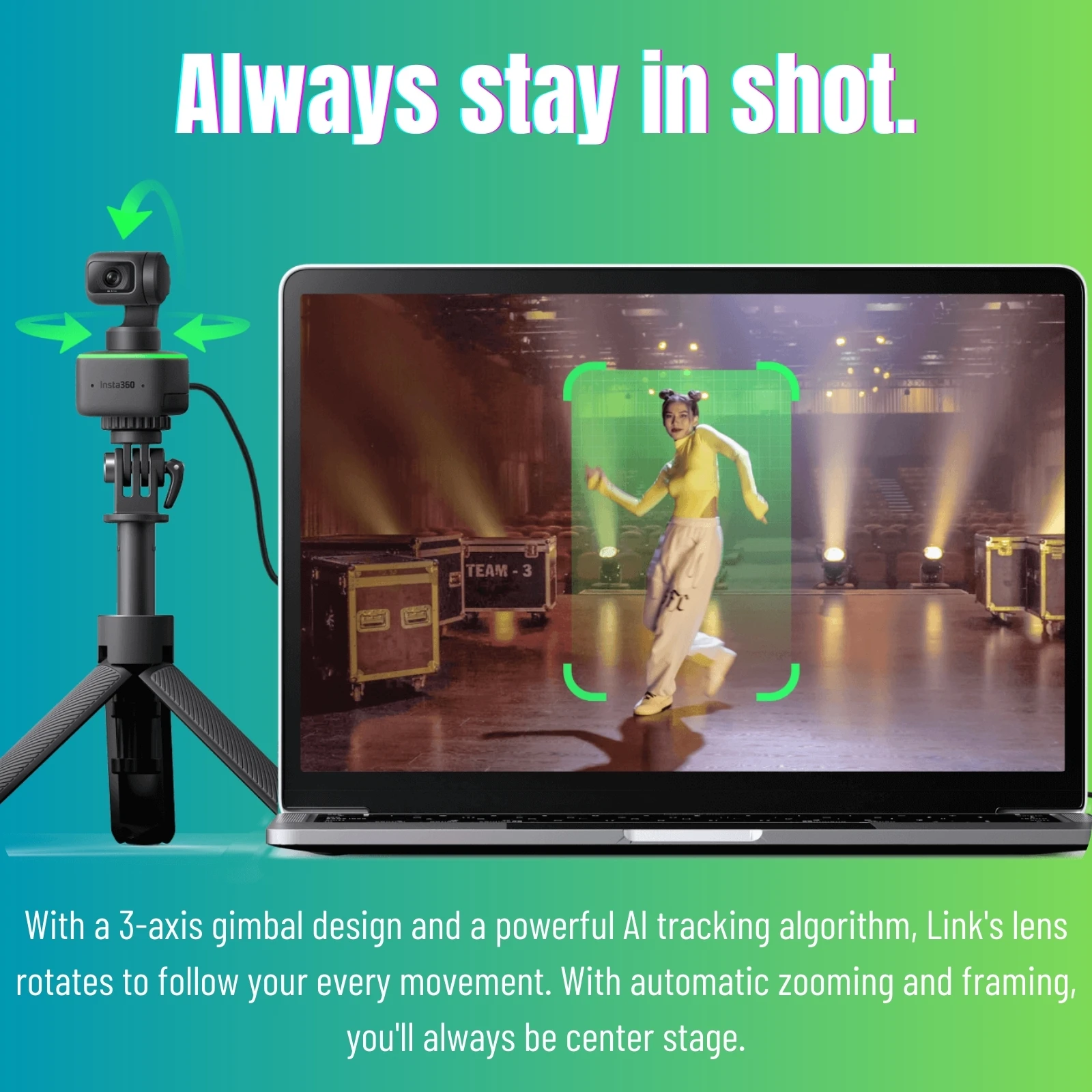 인스타 360 링크 웹캠, 4K AI 추적 제스처 컨트롤, 1/2 인치 센서, HDR 라이브 팩타임 인스타 360 오리지널 PC 카메라