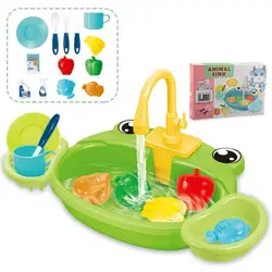 Deluxe Toy Kitchen Sink Set with Electric Dishwasher & Running Water (Frog)