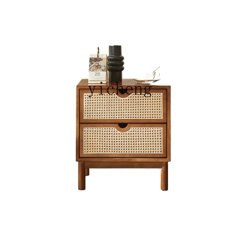 

Zk Solid Wood Bedside and Sofa Side Cabinet Storage Cabinet Bedroom Bedside Rattan Bedside Table