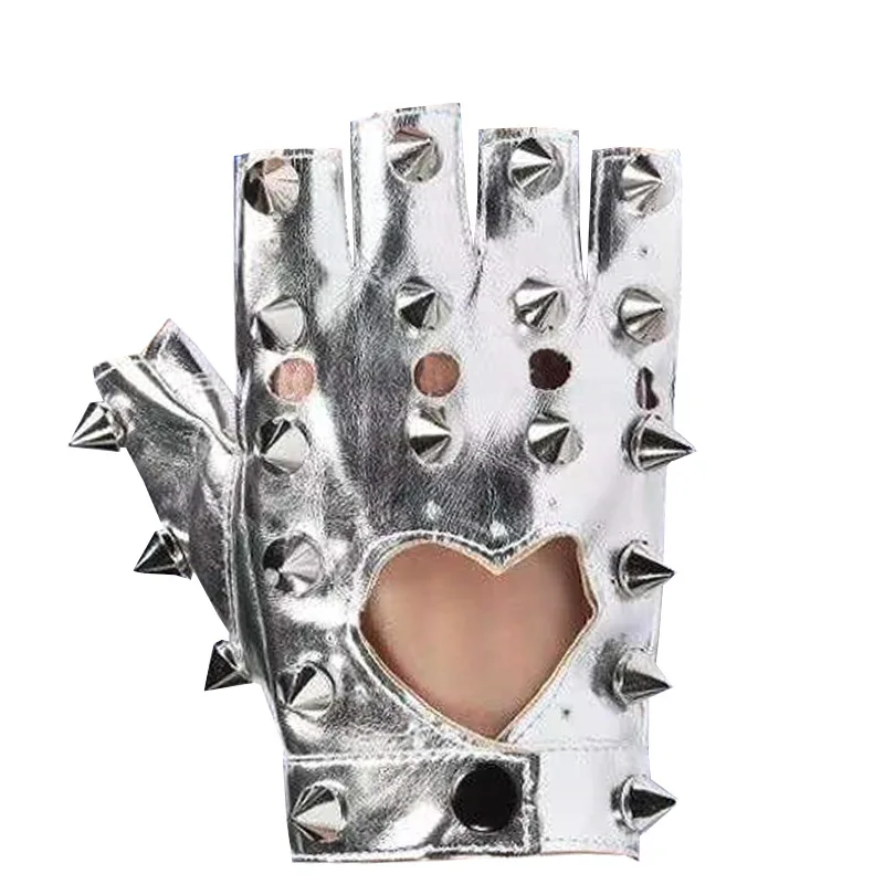 2024 Unisex Fingerless Driving PU Leather Gloves Motor Punk Rivet Spike Disco Dancing Girl Women Gothic Lolita Coaplay Gloves