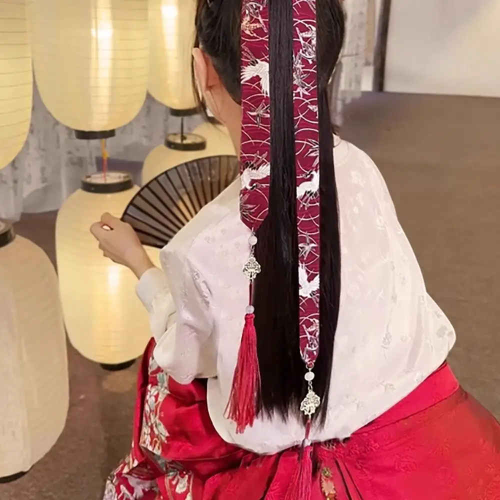 레트로 태슬 롱 헤어 스트랩 보우 헤어 액세서리 헤어밴드 중국 스타일 머리 장식 헤어 리본 중국 한푸